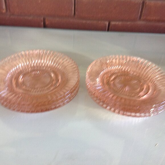 8 Vintage Pink Depression Glass Queen Mary 6" Plates/Saucer - Picture 1 of 4
